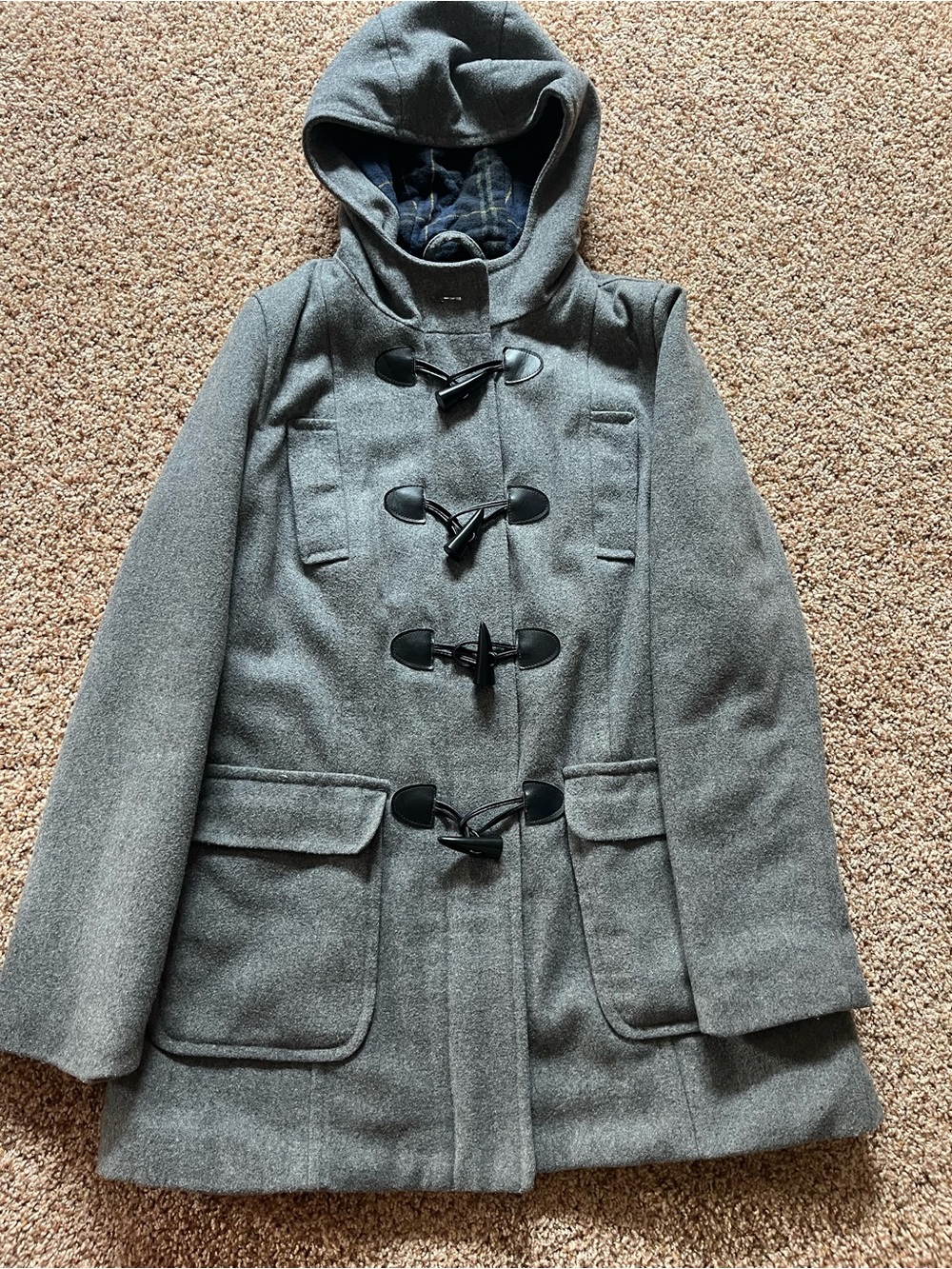 Old Navy Gray Hooded Toggle Coat Duffle Jacket Wool Blend Small Y2K
